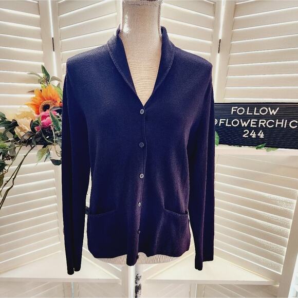 EILEEN FISHER BROWN BUTTON DOWN CARDIGAN SIZE LARGE - Picture 1 of 6